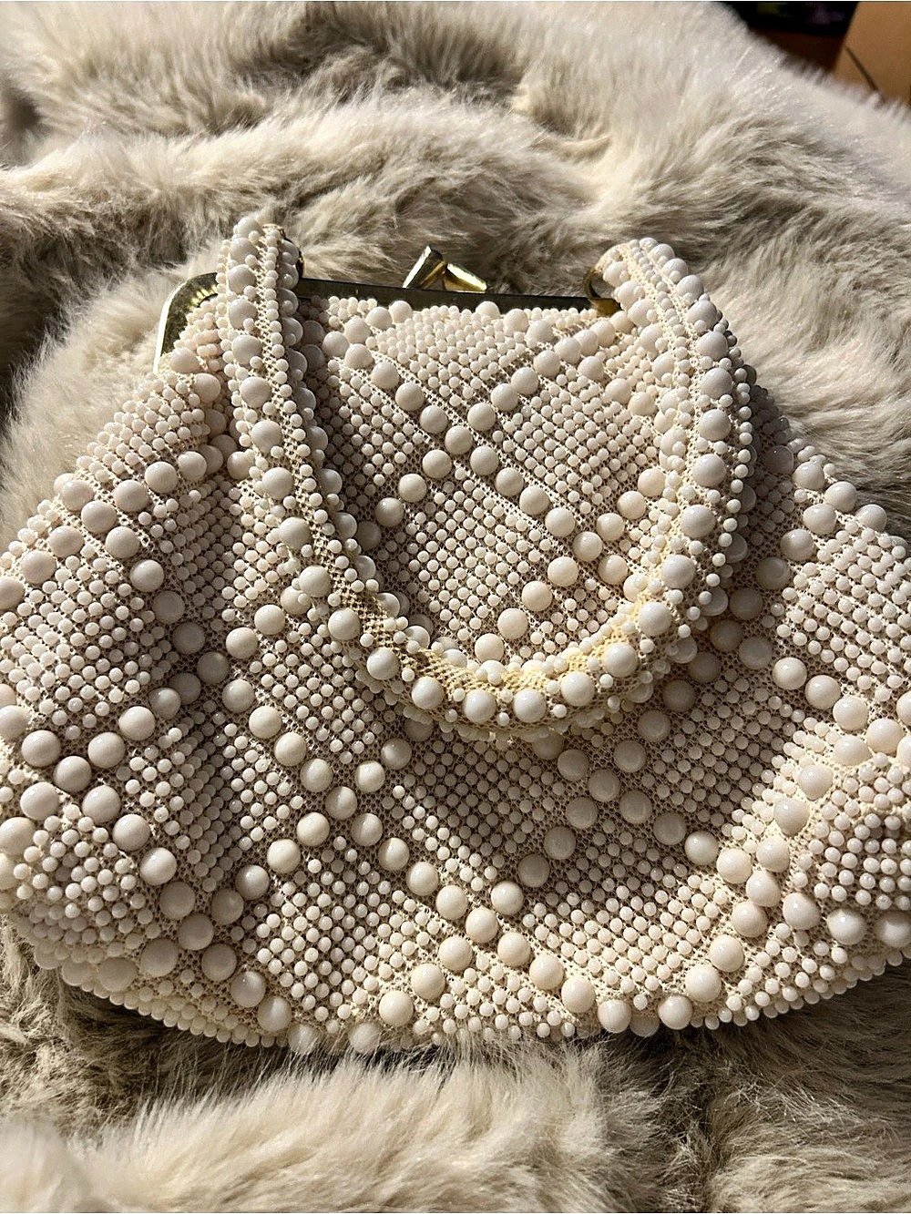Vintage Beaded Formal Bag in White made in Hong Kong